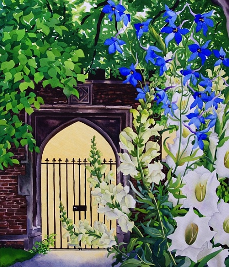 Flowers by a sunlit gateway a Christopher  Ryland