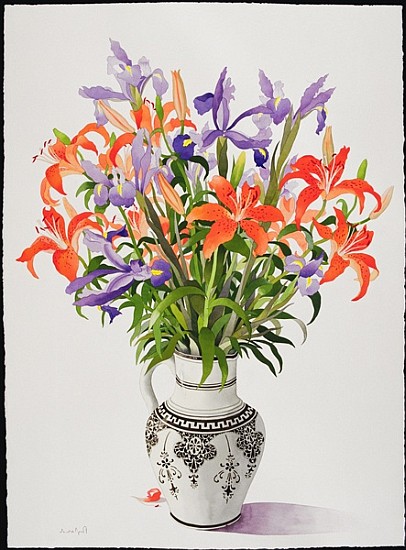 Flowers in a Black and White Jug (w/c)  a Christopher  Ryland