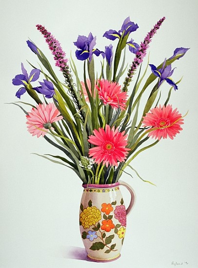 Irises and Berbera in a Dutch Jug (w/c)  a Christopher  Ryland