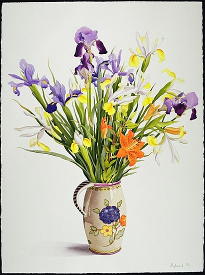 Irises and Lilies in a Dutch Jug (w/c)  a Christopher  Ryland