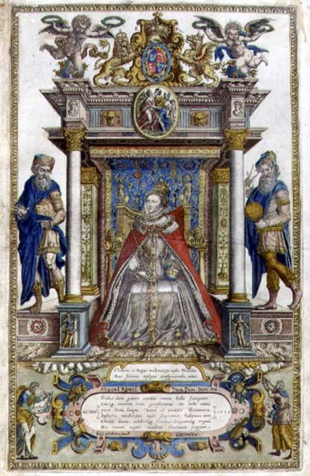 Omega 45.01A The dedication to Queen Elizabeth I from a book of maps of England and Wales a Christopher Saxton