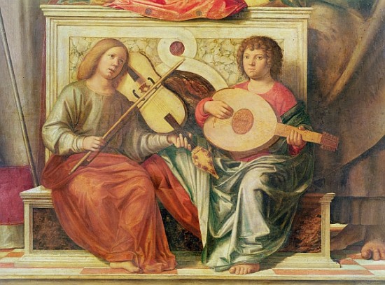 Detail of angel musicians from a painting of the Virgin and saints, 1496-99 a Giovanni Battista Cima da Conegliano