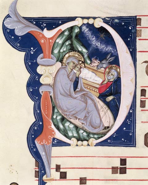 Ms 561 f.31v Historiated initial 'D' depicting the Nativity, from a gradual from the Monastery of Sa a giovanni Cimabue