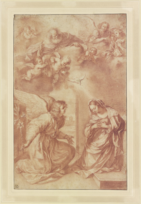 Mariä Verkündigung, oben Gottvater von Engeln umgeben a Ciro Ferri