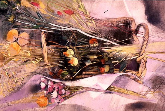 Basket of Dried Flowers ((pastel on paper)  a Claire  Spencer