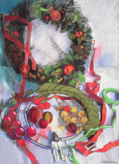 Making of Christmas Garlands (pastel on paper)  a Claire  Spencer