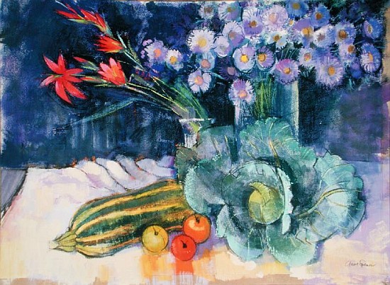 Still Life with Fruit and Flowers (mixed media)  a Claire  Spencer