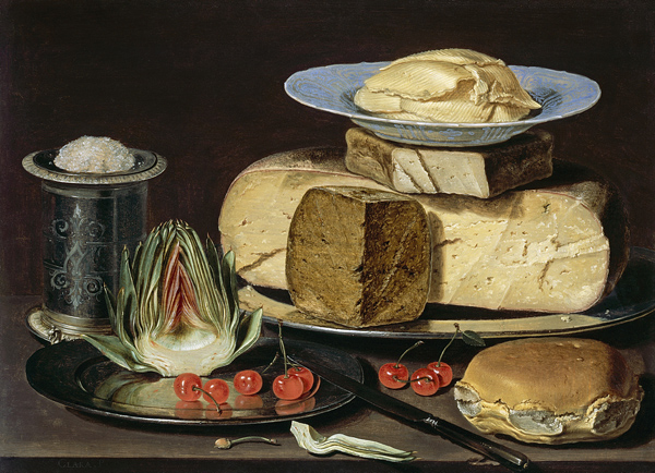 Still Life with Cheeses, Artichoke, and Cherries a Clara Peeters