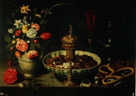 Still Life of Flowers and Dried Fruit a Clara Peeters