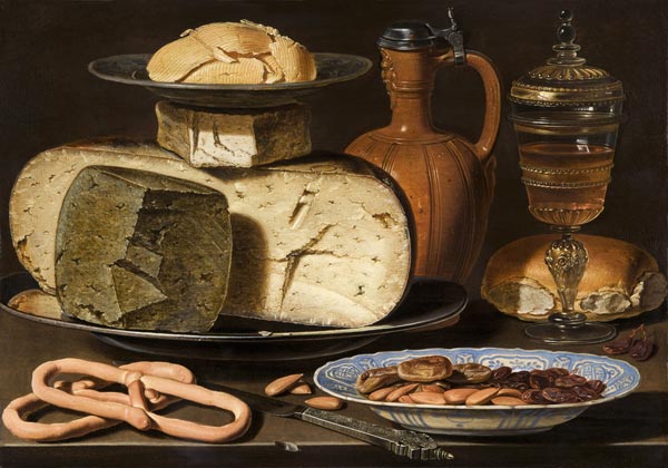 Still Life with Cheeses, Almonds and Pretzels a Clara Peeters