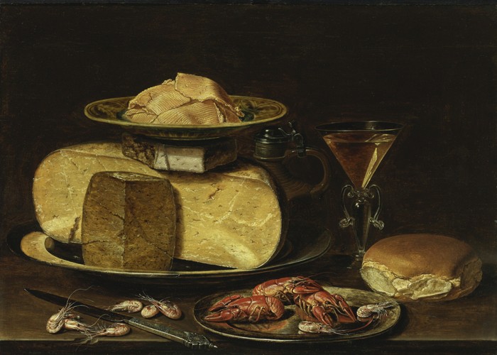 Still Life with Cheeses, Glas à la façon de Venise and crayfish on a pewter plate a Clara Peeters