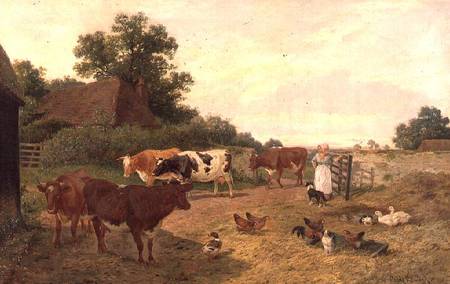 A Kentish Farm Scene, Milking-Time a Claude Clark