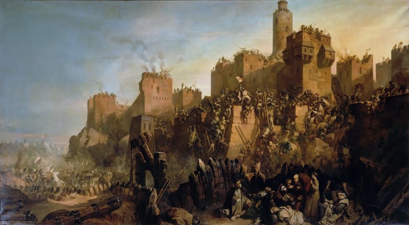 The capture of Jerusalem by Jacques de Molay in 1299 a Claude Jacquand