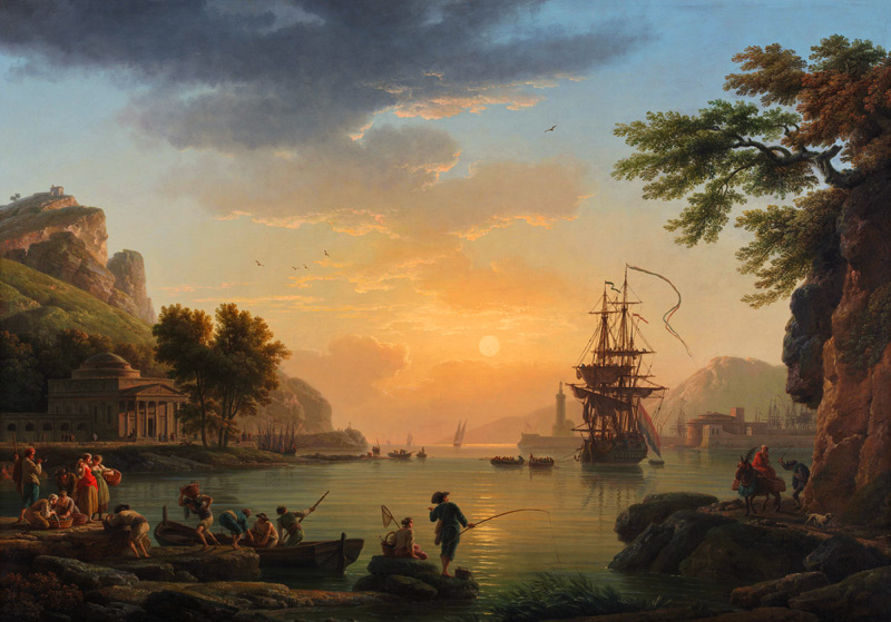 A Landscape at Sunset with Fishermen returning with their Catch a Claude Joseph Vernet