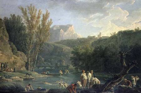 River Scene with Bathers a Claude Joseph Vernet