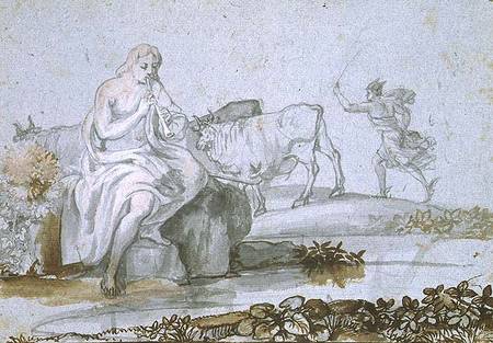 Apollo and Mercury (brown & grey ink and wash on paper) a Claude Lorrain
