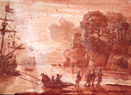 The Disembarkation of Warriors in a Port, possibly Aeneas in Latium a Claude Lorrain
