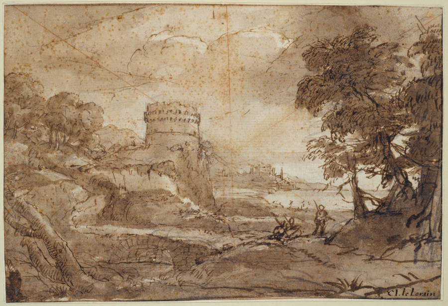 Landscape with a Round Tower and Bay a Claude Lorrain