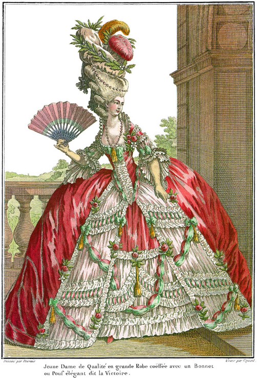 French court dress with wide panniers a Claude Louis Desrais