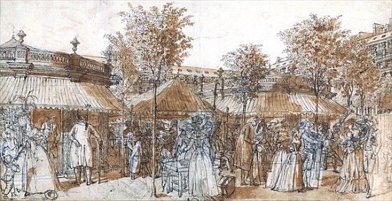 The Palais Royal Garden Walk in 1787 (pen & brown ink on paper) a Claude Louis Desrais