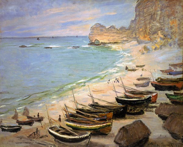 Barche sulla spiaggia di Etretat. a Claude Monet