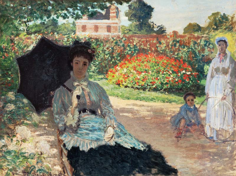 Camille Monet with son and nannies in the garden a Claude Monet