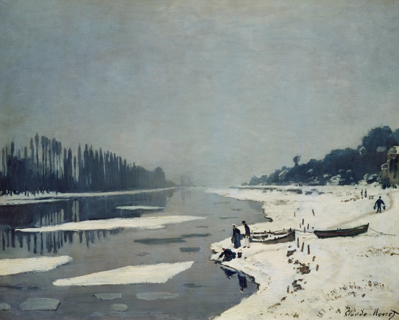 Ice on the Seine at Bougival a Claude Monet