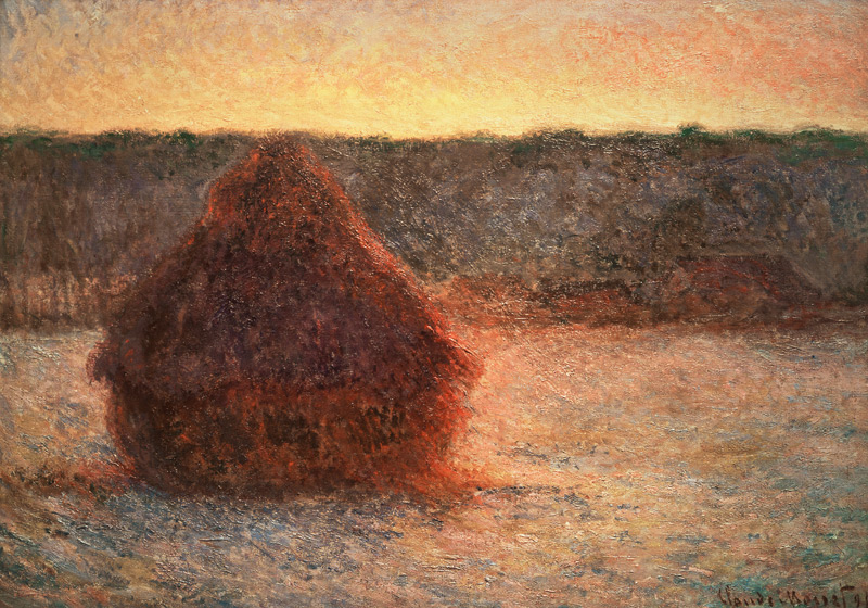 Haystacks at Sunset, Frosty Weather a Claude Monet