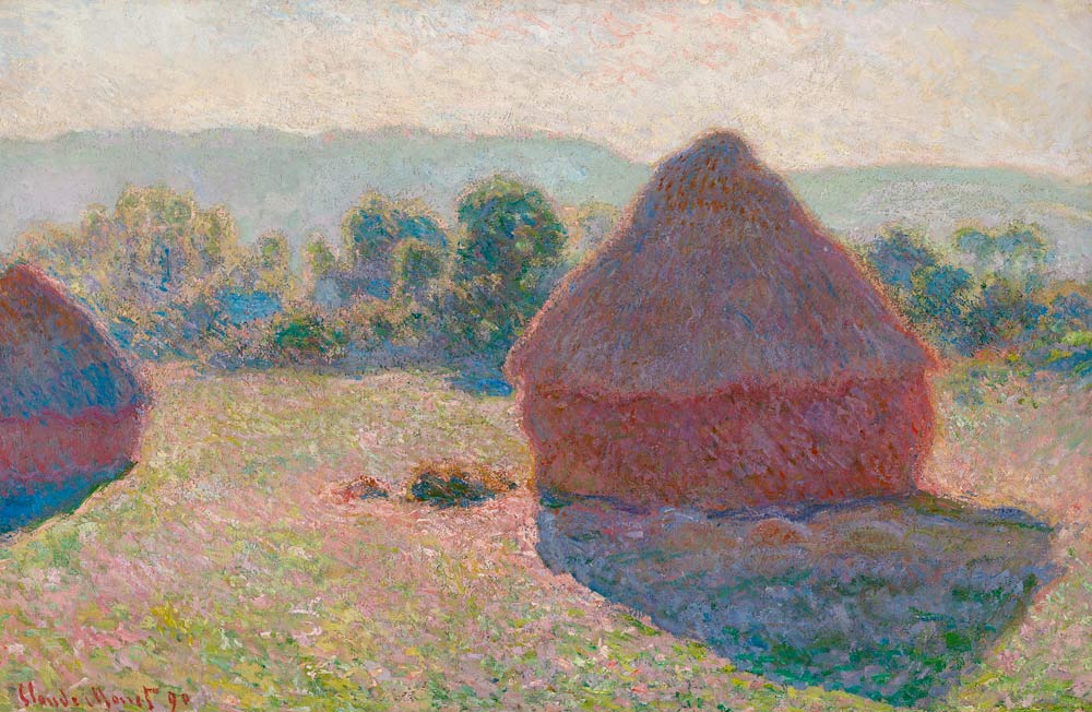 Haystacks, midday a Claude Monet