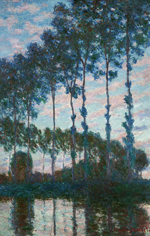 Poplars on the banks of the Epte, Evening effect a Claude Monet