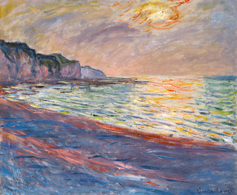 The Beach at Pourville, Setting Sun a Claude Monet