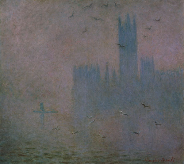 Seagulls over the Houses of Parliament a Claude Monet