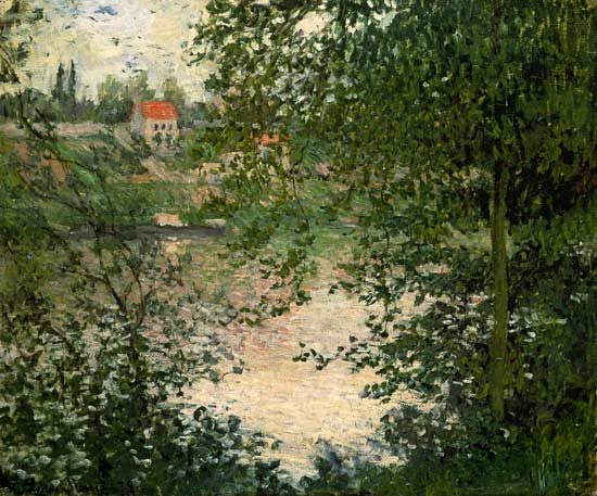 Grandee Jatte look Laly through trees on the Ile de a Claude Monet