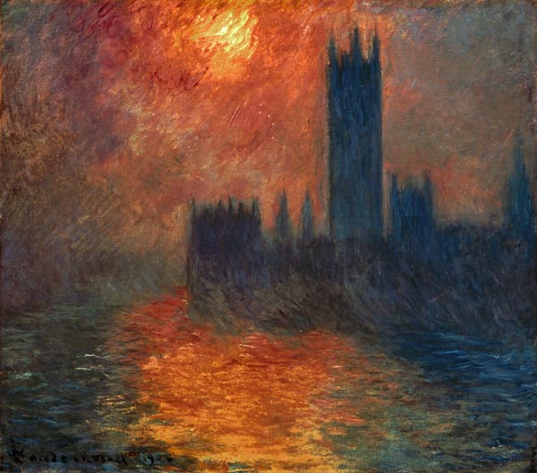 Parliament At Sunset a Claude Monet