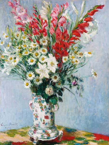 Blumenstrauß aus Gladiolen, Lilien und Margeriten a Claude Monet