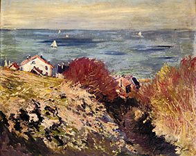 Litorale marino con case a Claude Monet