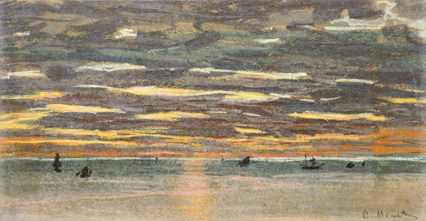 Sunset Over the Sea, 19th century (pastel & gouache on paper) a Claude Monet