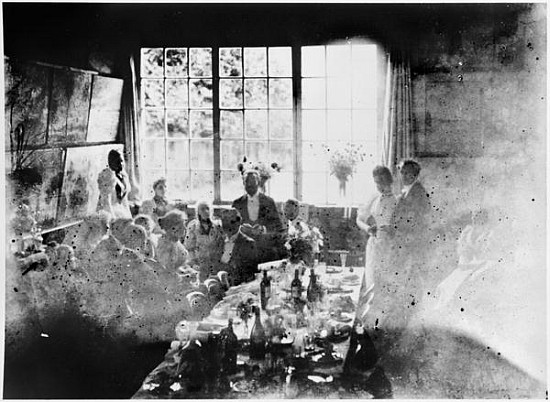 Wedding meal of Suzanne Hoschede and Theodore Earl Butler, 20 July 1892 (b/w print) a Claude Monet
