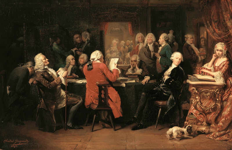 Voltaire im Lesezimmer des Café Procope. a Claudius Jacquand