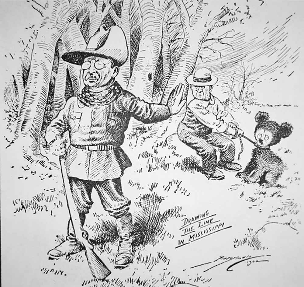 Cartoon of Theodore Teddy Roosevelt refusing to shoot a bear cub, 1902 a Clifford K. Berryman