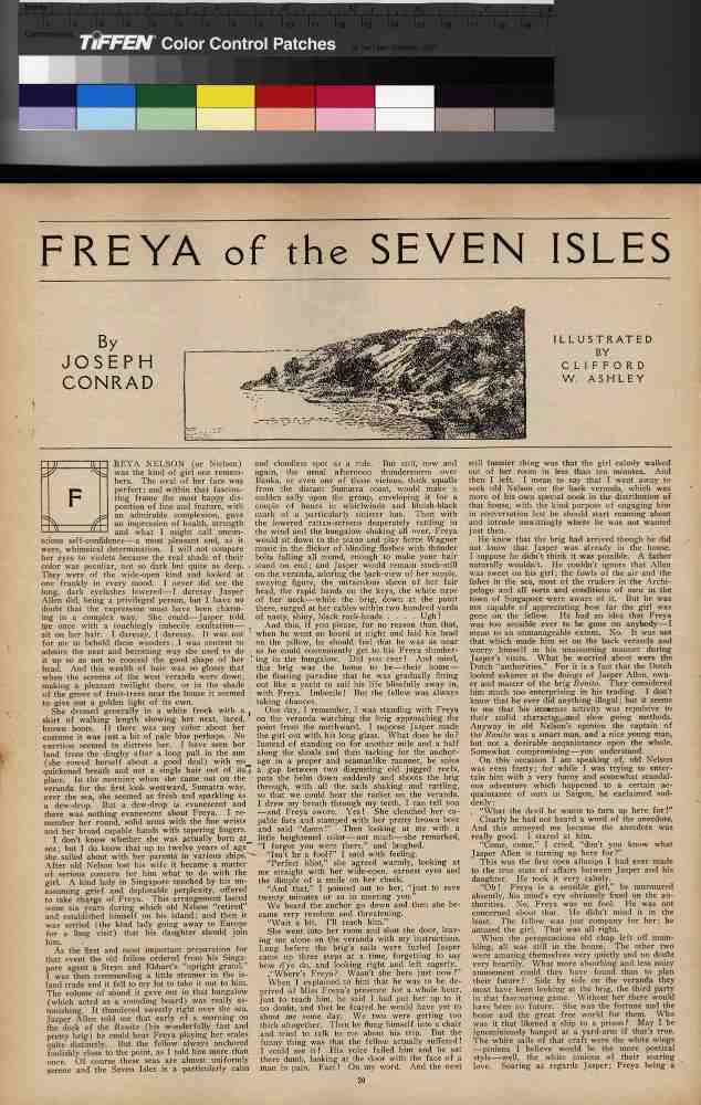 Twixt Land and Sea, Vol.35 page 20, illustration for Metropolitan Magazines Freya of the Seven Isles a Clifford Warren Ashley