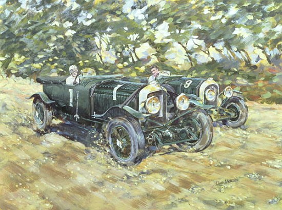 1929 Le Mans Winning Bentleys (acrylic on canvas)  a Clive  Metcalfe