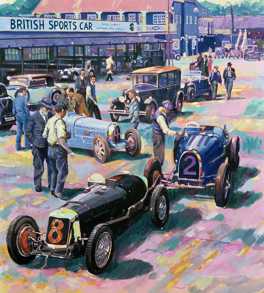 Brooklands Heyday (oil on canvas)  a Clive  Metcalfe