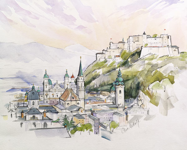 Salzburg Sunrise (w/c on paper)  a Clive  Metcalfe