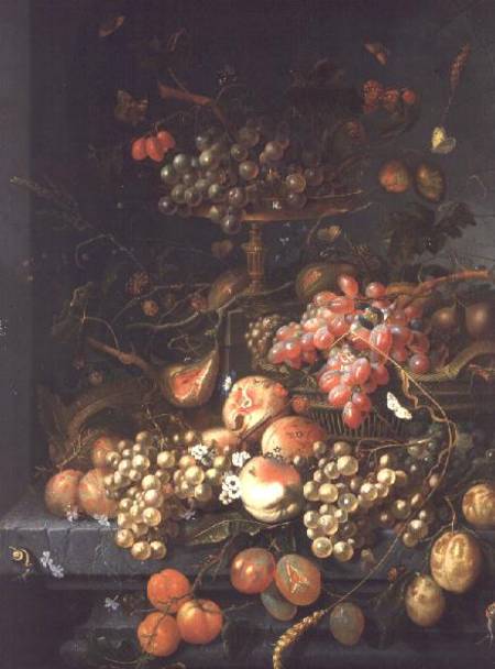Still life of fruit on a ledge a Coenrat Roepel