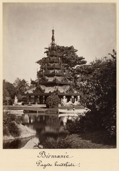 Buddhist rest house, Moulmein, Burma, c.1875 (albumen print from a glass negative) (b/w photo)  a 