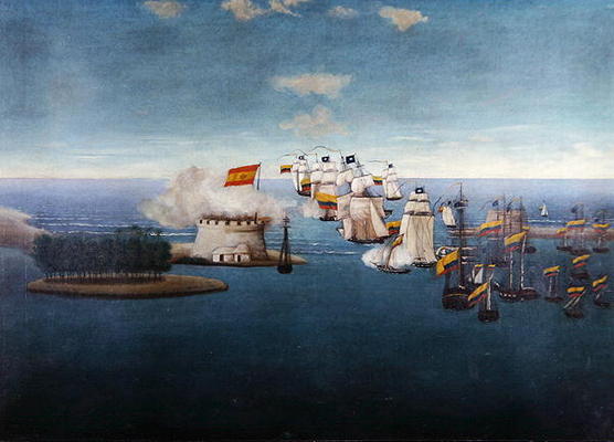 The Battle of Maracaibo on 24th July, 1823 (oil on canvas) a Colombian School