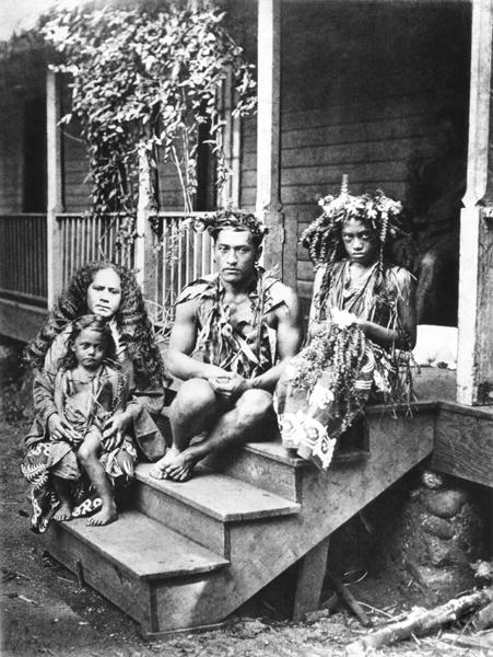 Tahitian family, illustration from ''Tahiti'', published in London, 1882 (b/w photo)  a Colonel Stuart-Wortley