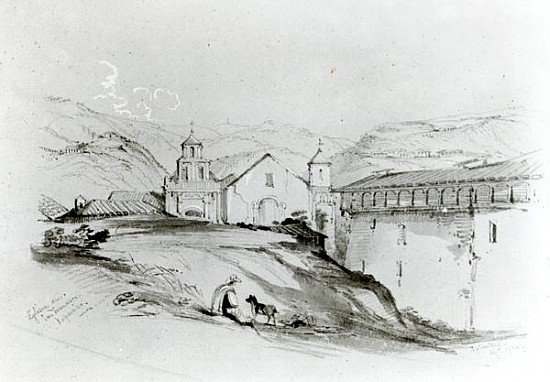 The Church of San Francisco, Valparaiso, 1834 (pencil & w/c on paper) a Conrad Martens