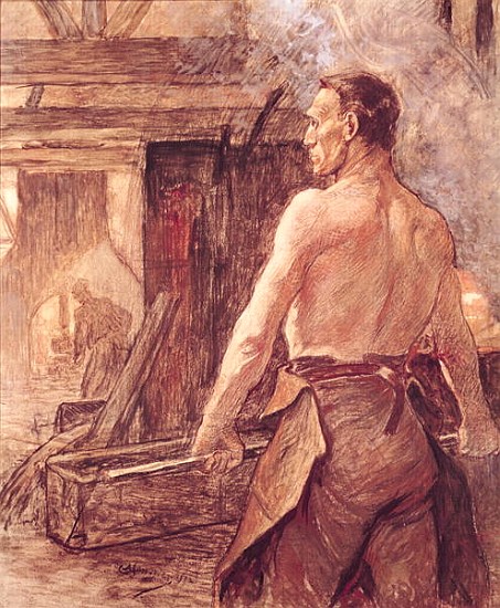 Foundry Worker, 1902 (pastel & gouache on paper) a Constantin Emile Meunier